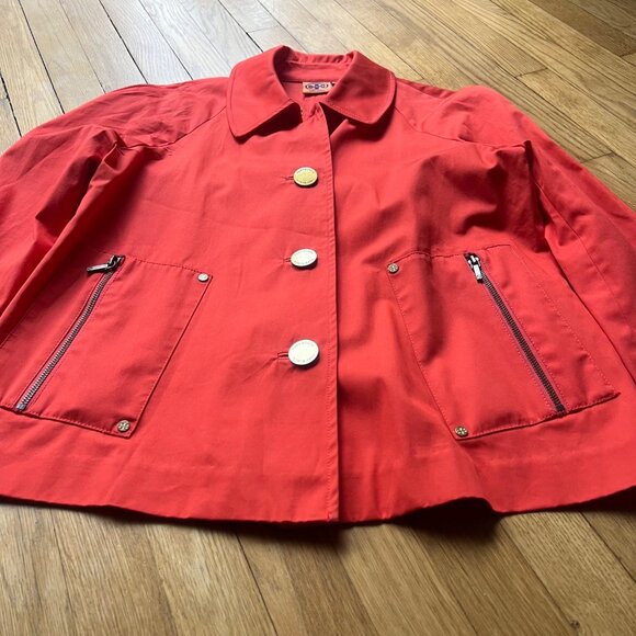 Tory Burch Size 10 Orange Poppy Curtis Button Front Collar Utility Trench Jacket - Picture 5 of 13